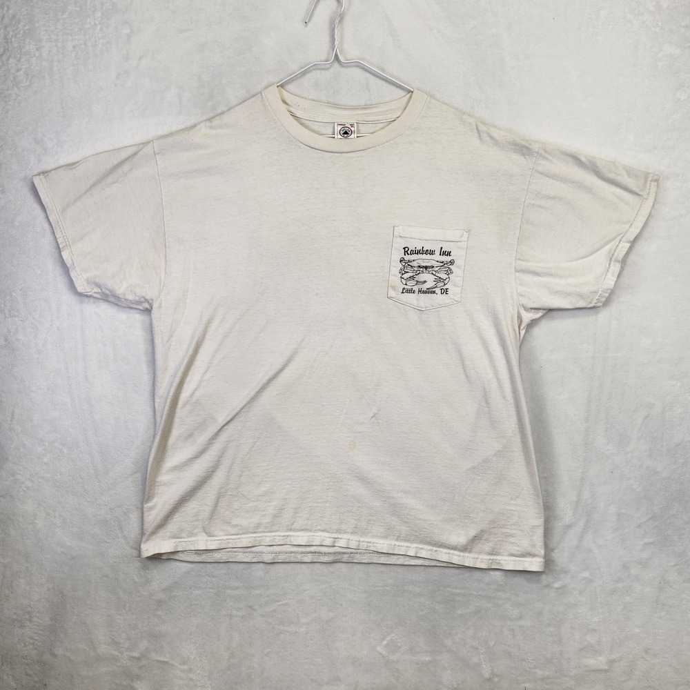 Vtg Rainbow Inn Tee XL Little Heaven DE Crab‎ Graphic Coastal Bar Shirt